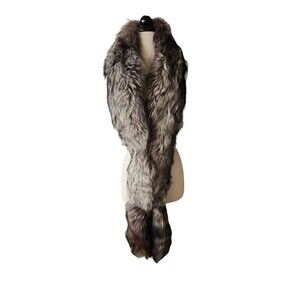 Genuine Silver Fox Fur Boa Collar Wrap Old Money Stole 86 Inches Full Length